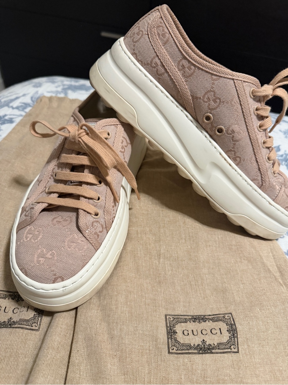 Gucci Pink Tennis Platform Sneakers